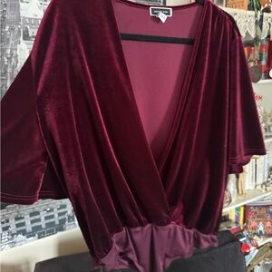 Burgundy Velvet wrap top body suit size XL